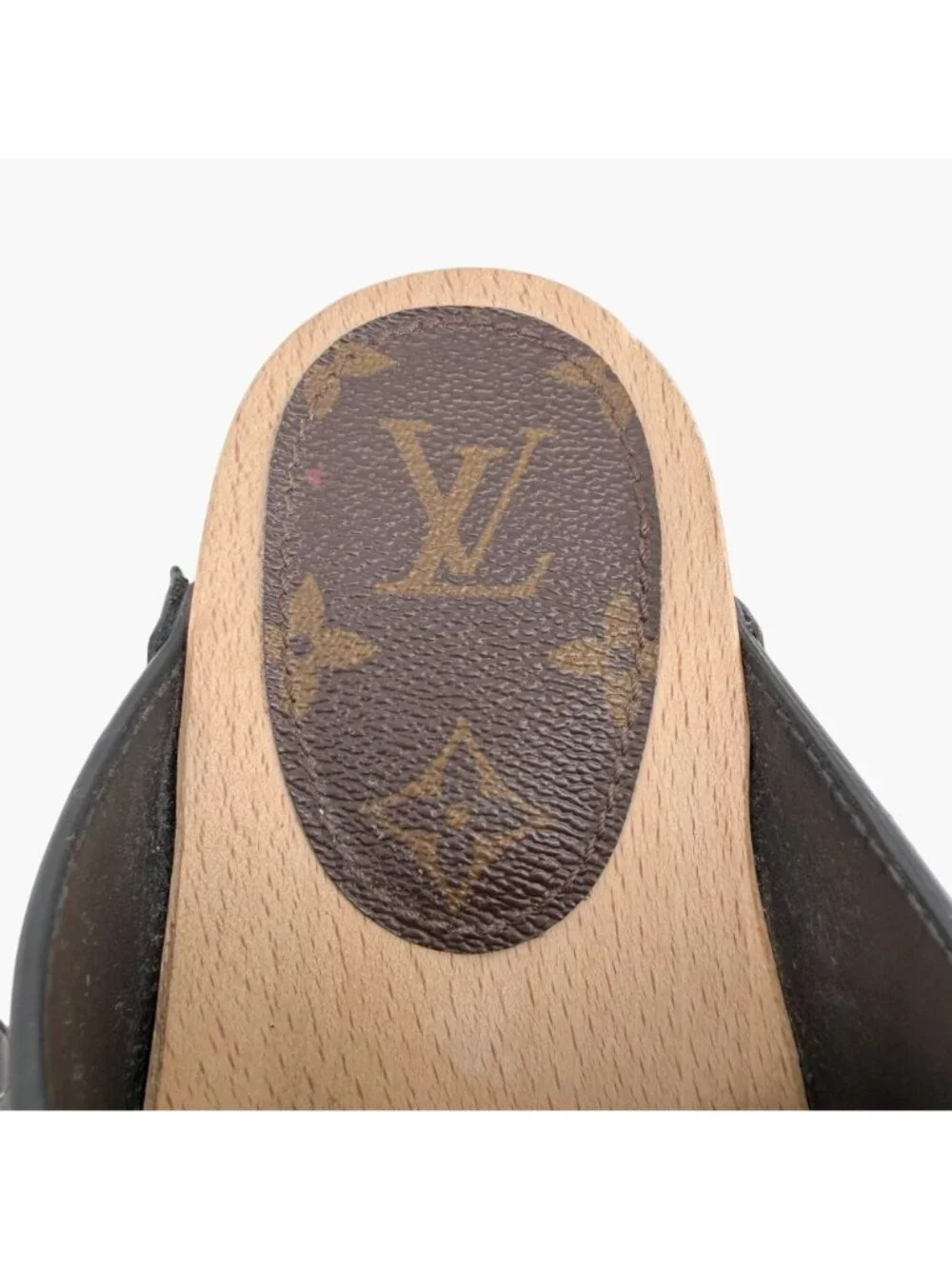 Louis Vuitton LV Cottage Mule Clogs Black Leather Size 39 US 9 Women's Wooden